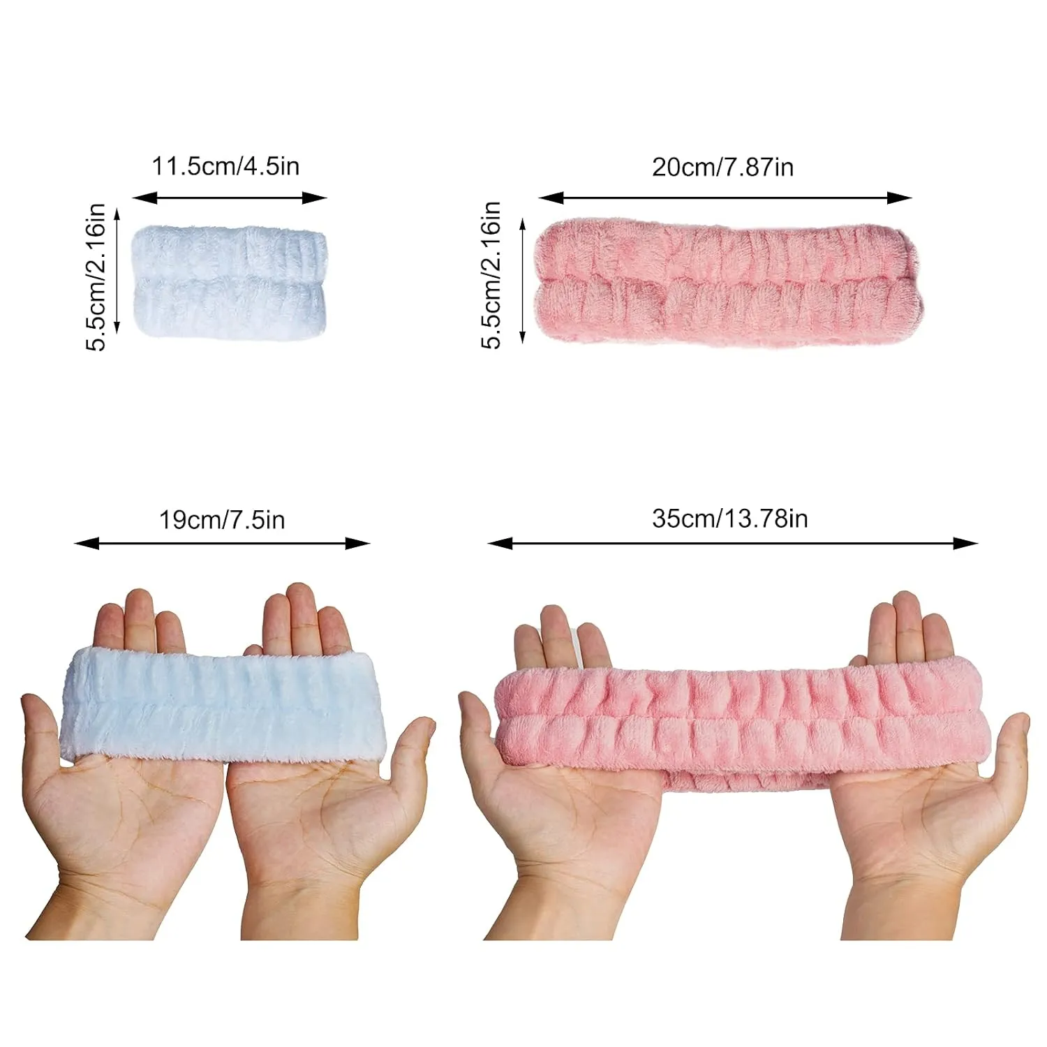 12 Pieces Spa Facial Headband and Wrist Washband Set, Women Makeup Headband, Girls Washing Face Headband, Soft Microfiber, Pink, White, Blue, Grey