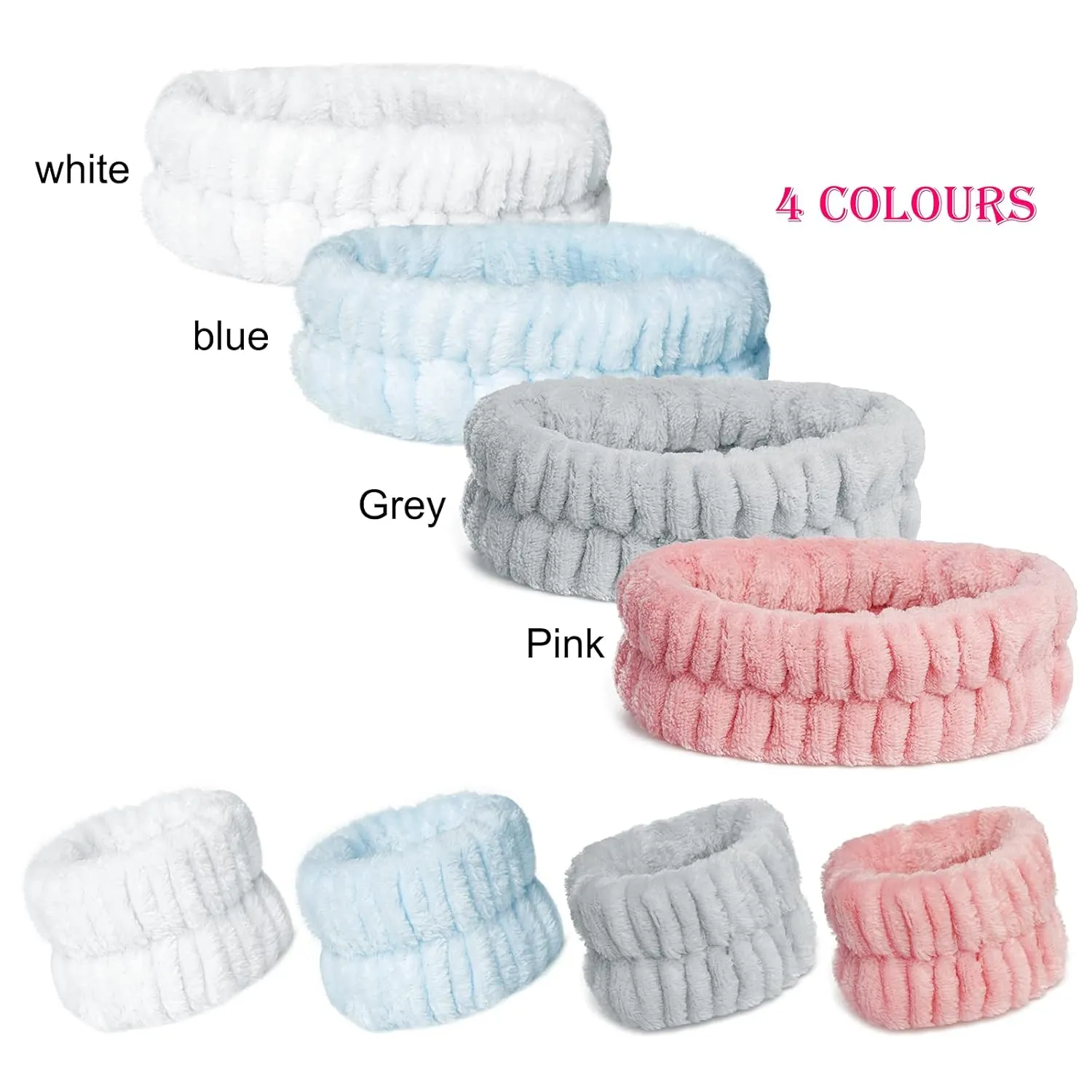 12 Pieces Spa Facial Headband and Wrist Washband Set, Women Makeup Headband, Girls Washing Face Headband, Soft Microfiber, Pink, White, Blue, Grey