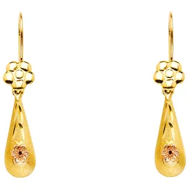 14K 2T Hollow Flower Teardrop Hanging Earrings