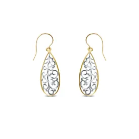 14K TWOTONE TEARDROP FILIGREE DANGLING EARRINGS (ERTG104-14K)