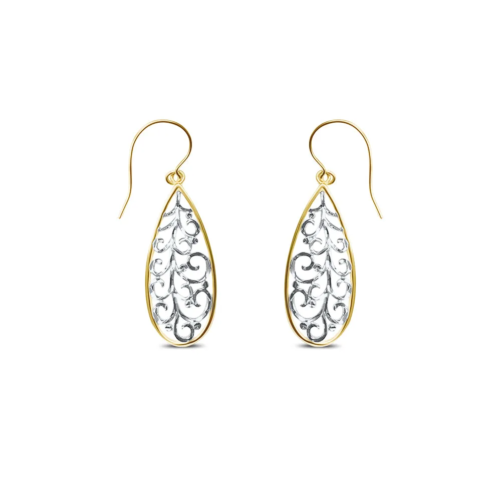 14K TWOTONE TEARDROP FILIGREE DANGLING EARRINGS (ERTG104-14K)
