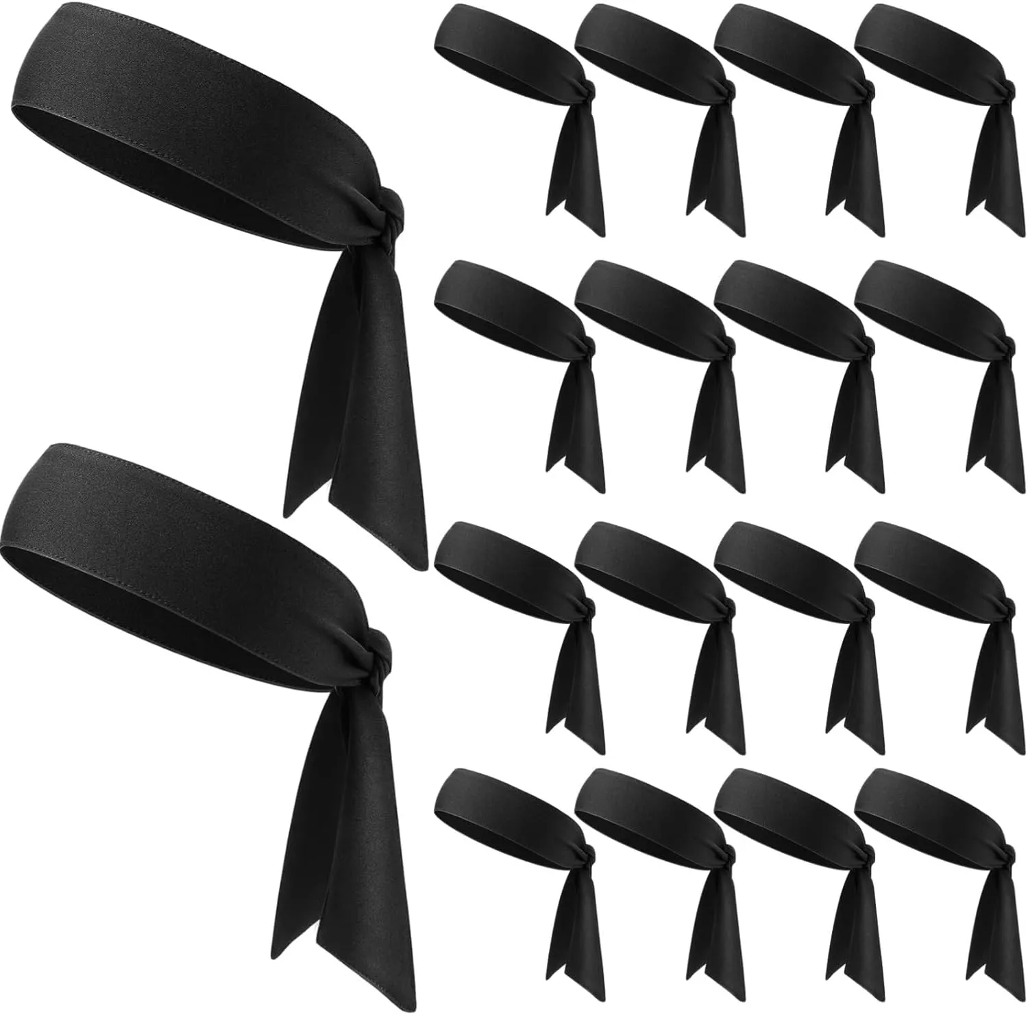18-Piece Adjustable Sports Tennis Headband Set, Unisex Sweat-Wicking And Breathable, Black Polyester For Sports And Karate Events