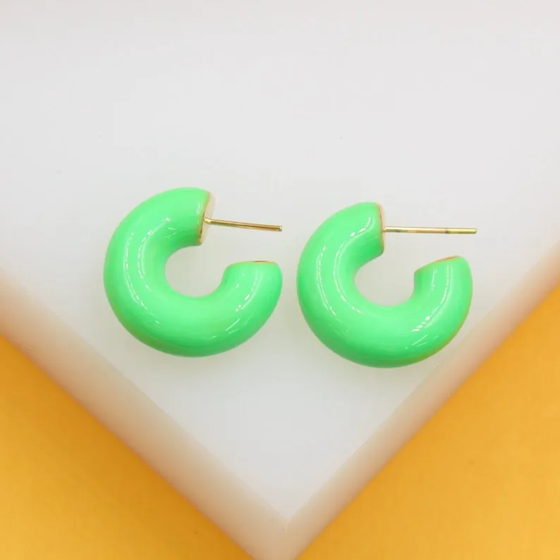18k Gold Filled Small Thick Colorful Open Hoops (J43)