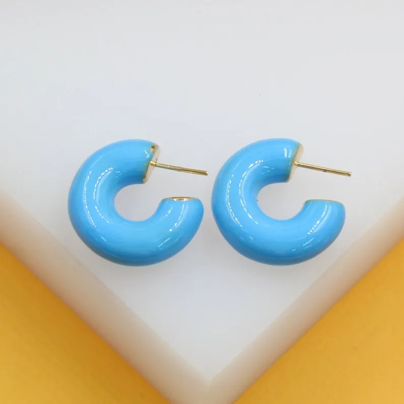 18k Gold Filled Small Thick Colorful Open Hoops (J43)