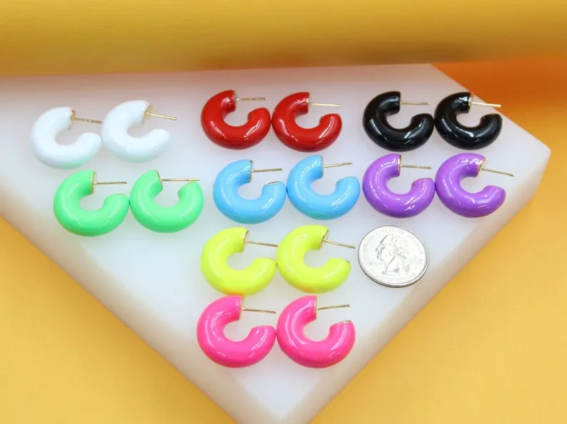 18k Gold Filled Small Thick Colorful Open Hoops (J43)