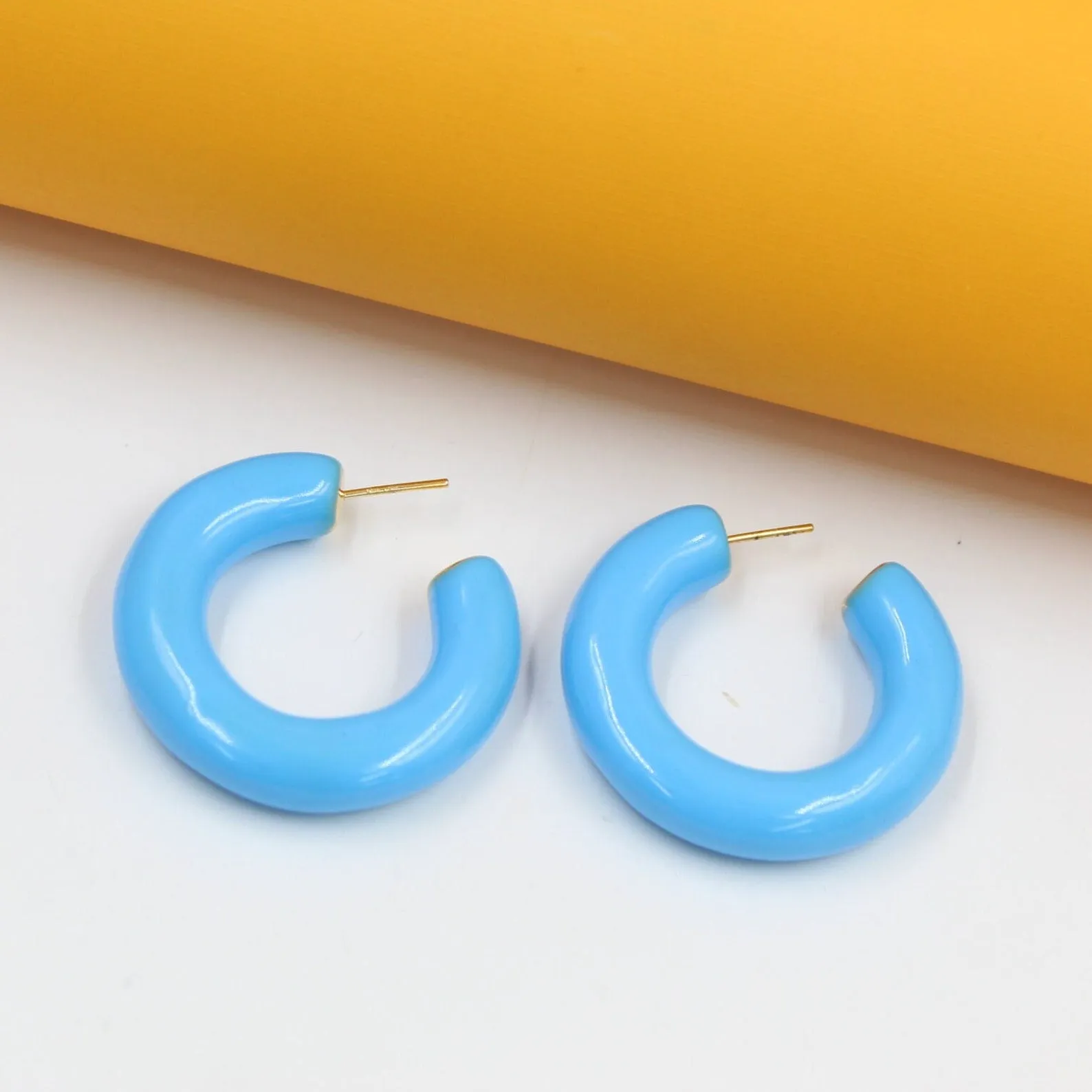 18k Gold Filled Thick Colorful Open Hoops  (L446)