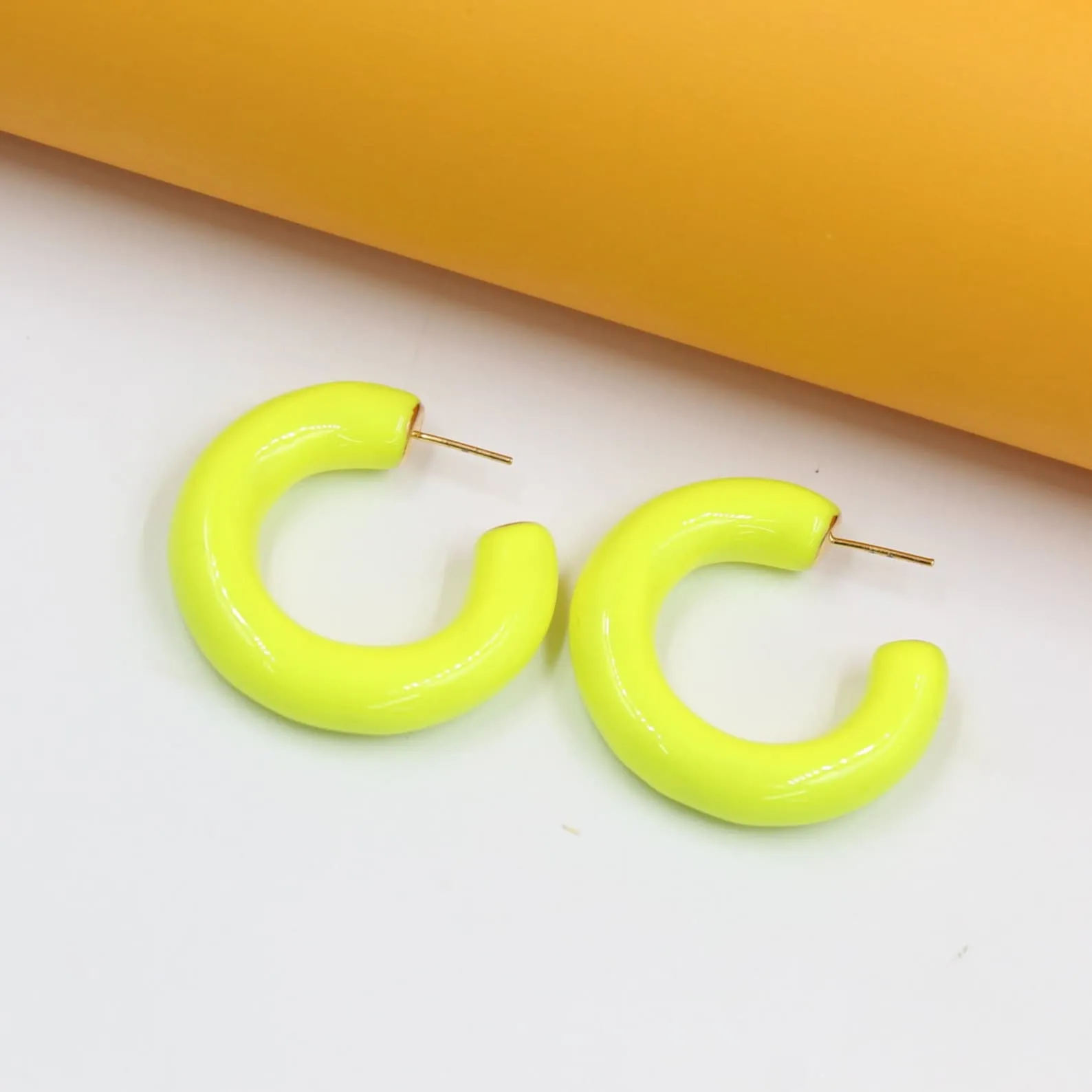 18k Gold Filled Thick Colorful Open Hoops  (L446)