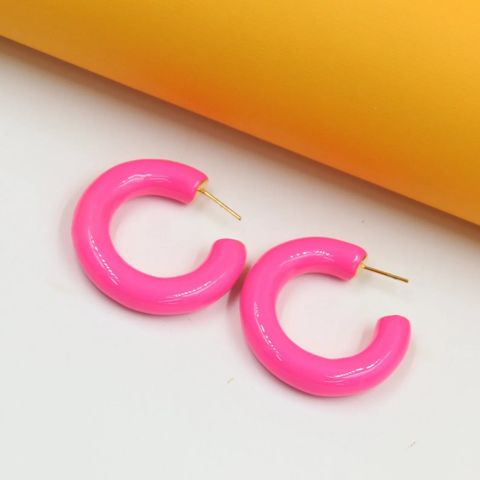 18k Gold Filled Thick Colorful Open Hoops  (L446)