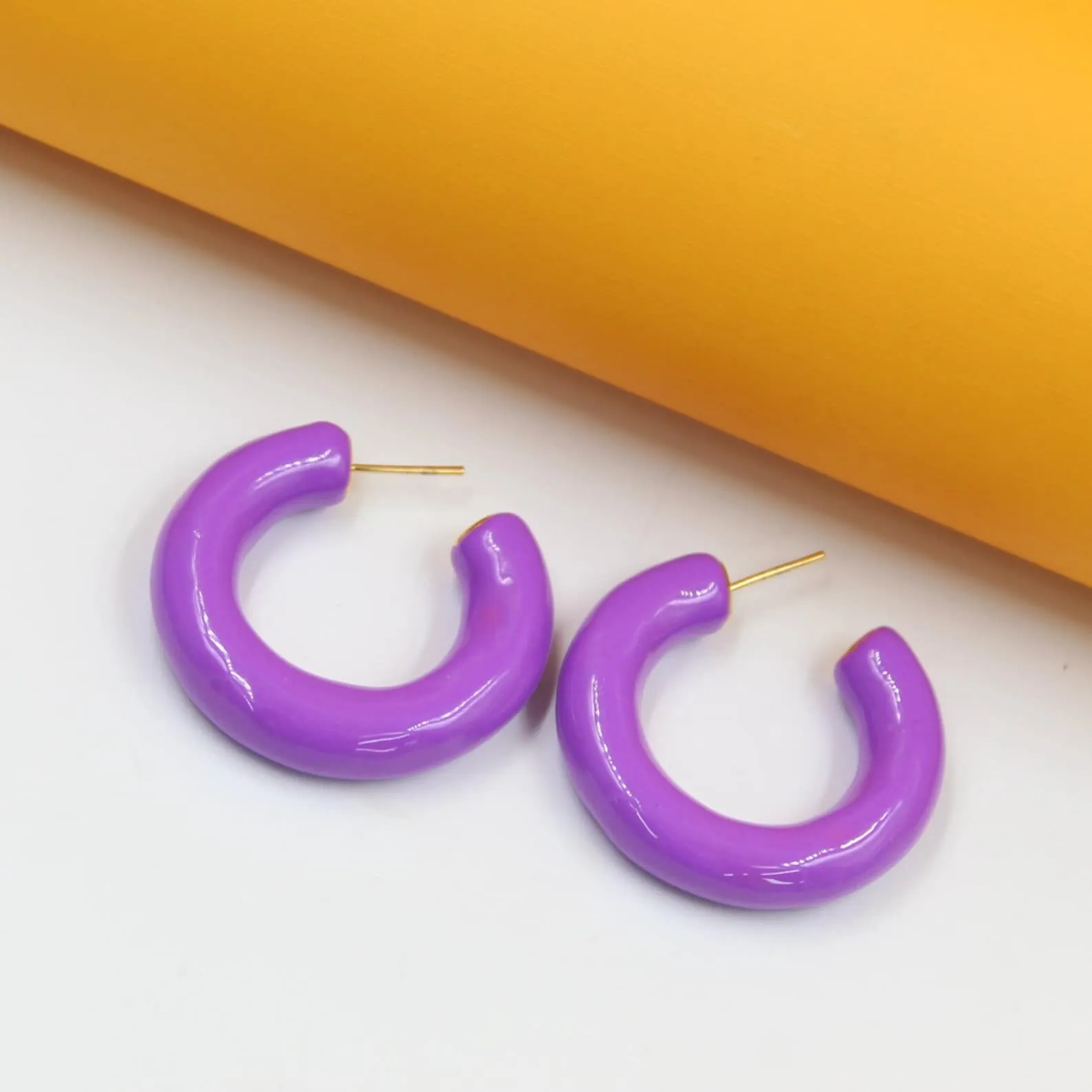 18k Gold Filled Thick Colorful Open Hoops  (L446)