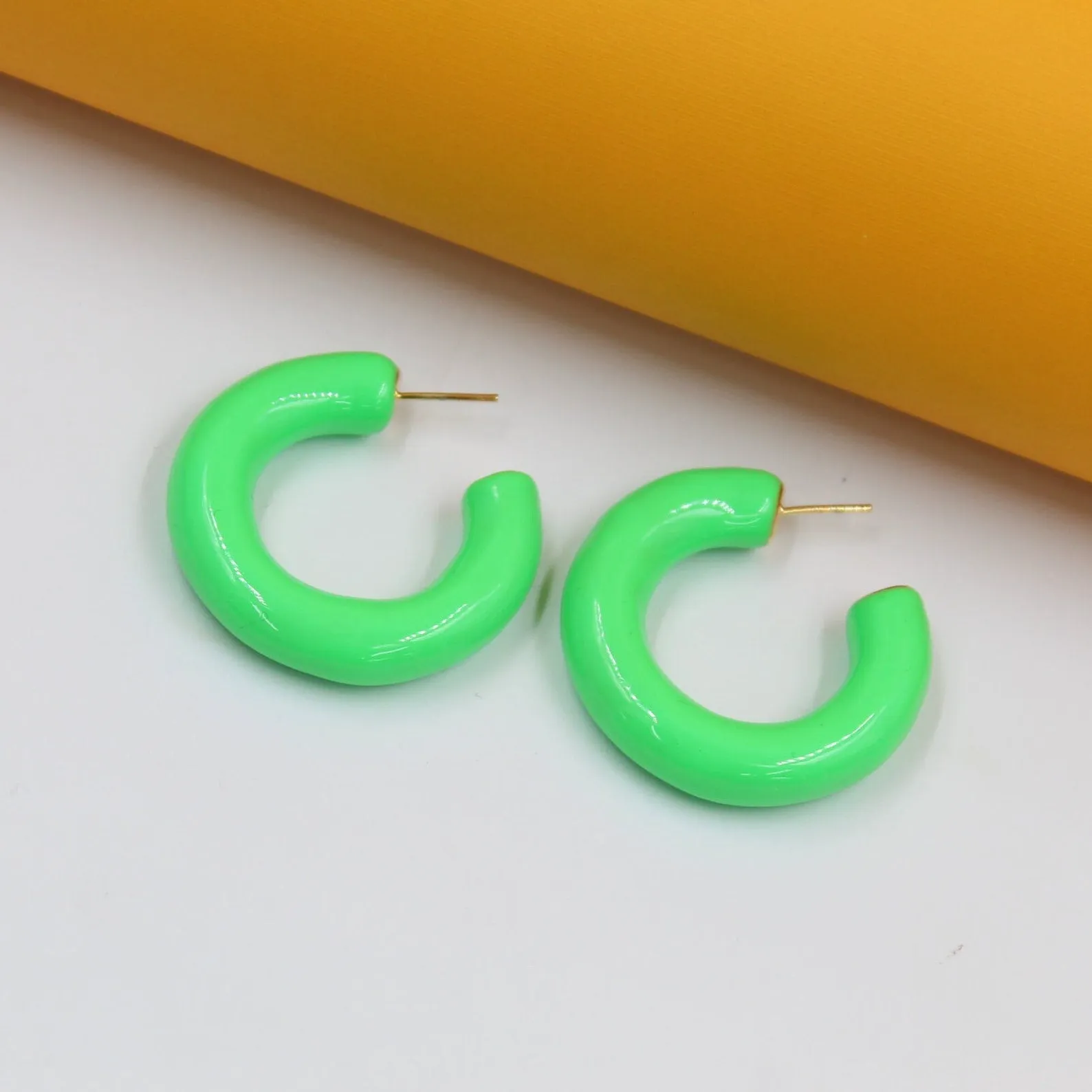 18k Gold Filled Thick Colorful Open Hoops  (L446)