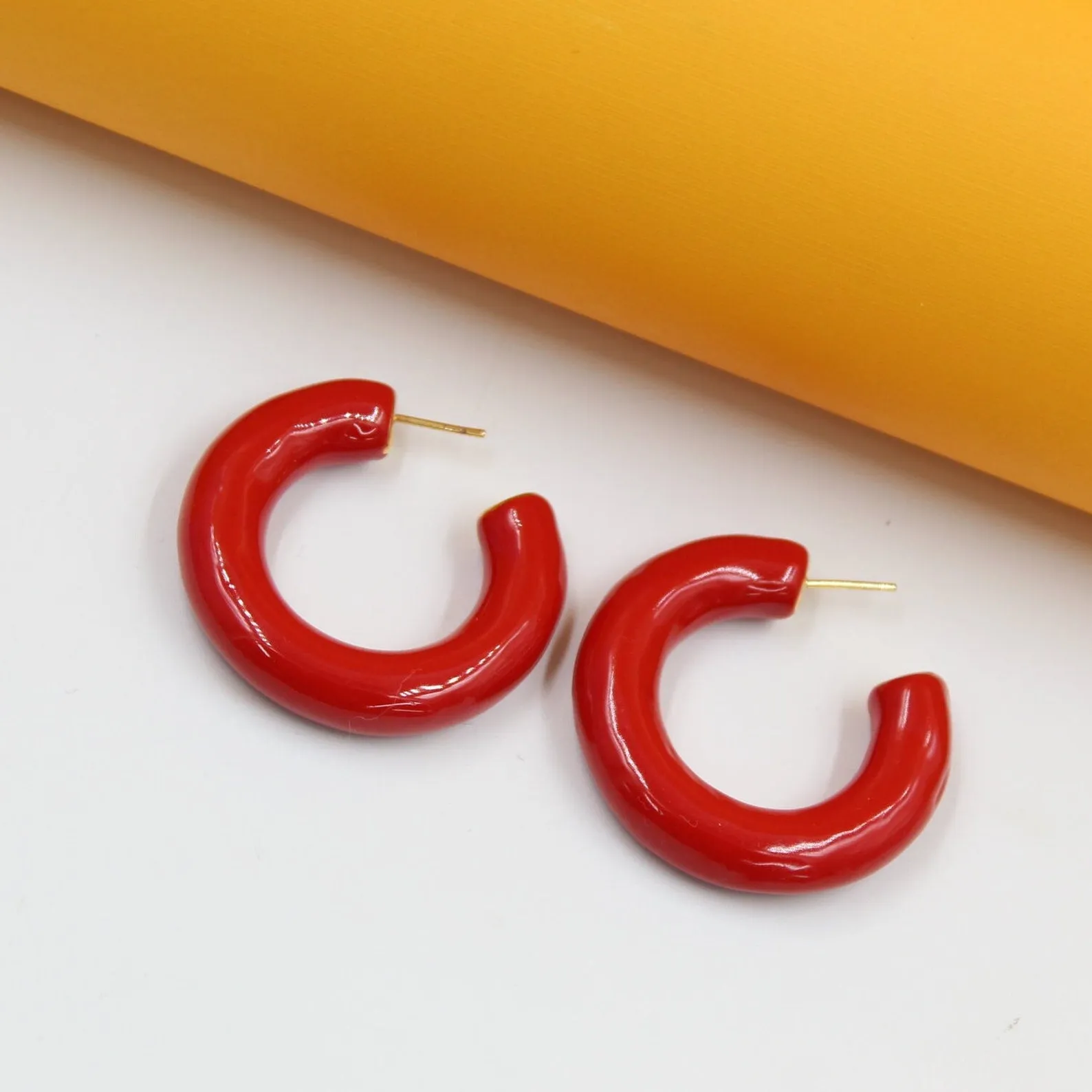 18k Gold Filled Thick Colorful Open Hoops  (L446)