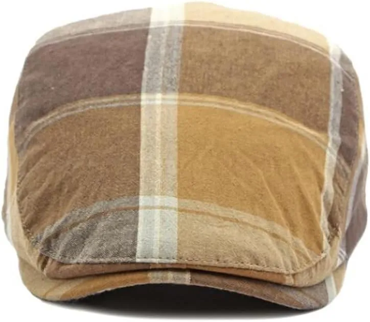 2 Pack Men's Newsboy Flat Cap Adjustable Plaid Ivy Gatsby Cabbie Driving Golf Hat Beret