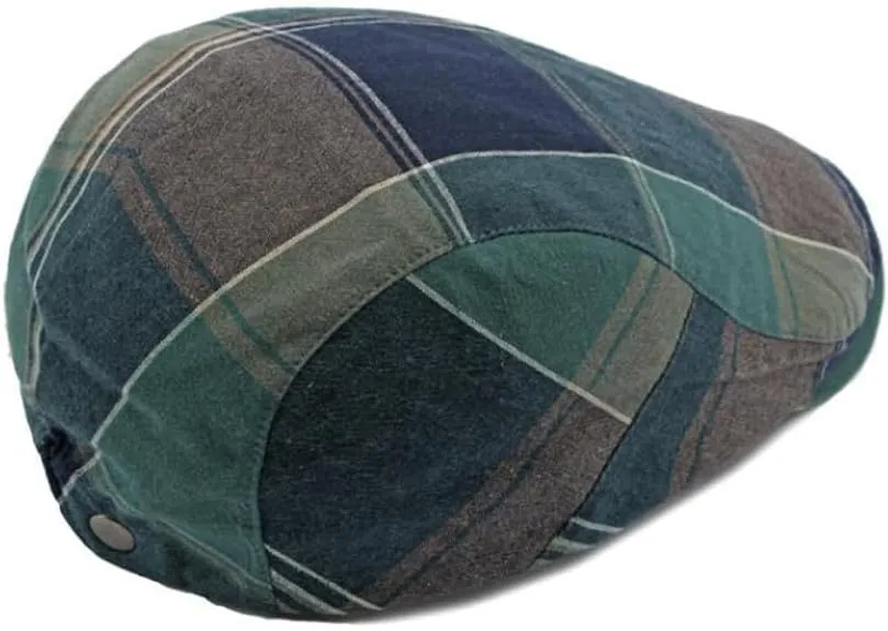 2 Pack Men's Newsboy Flat Cap Adjustable Plaid Ivy Gatsby Cabbie Driving Golf Hat Beret