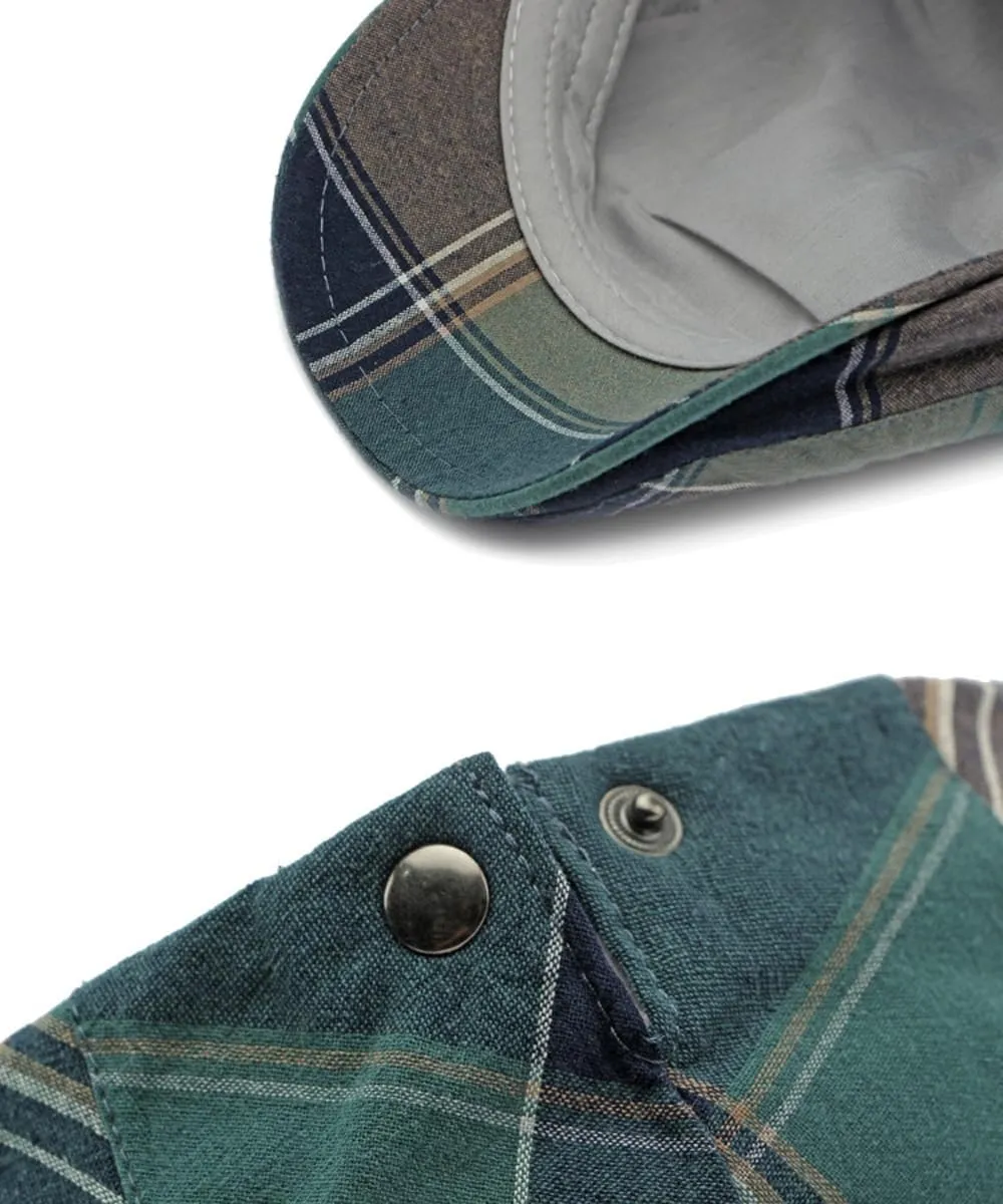 2 Pack Men's Newsboy Flat Cap Adjustable Plaid Ivy Gatsby Cabbie Driving Golf Hat Beret