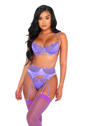 3pc Embroidery Lace & Satin Bra Set