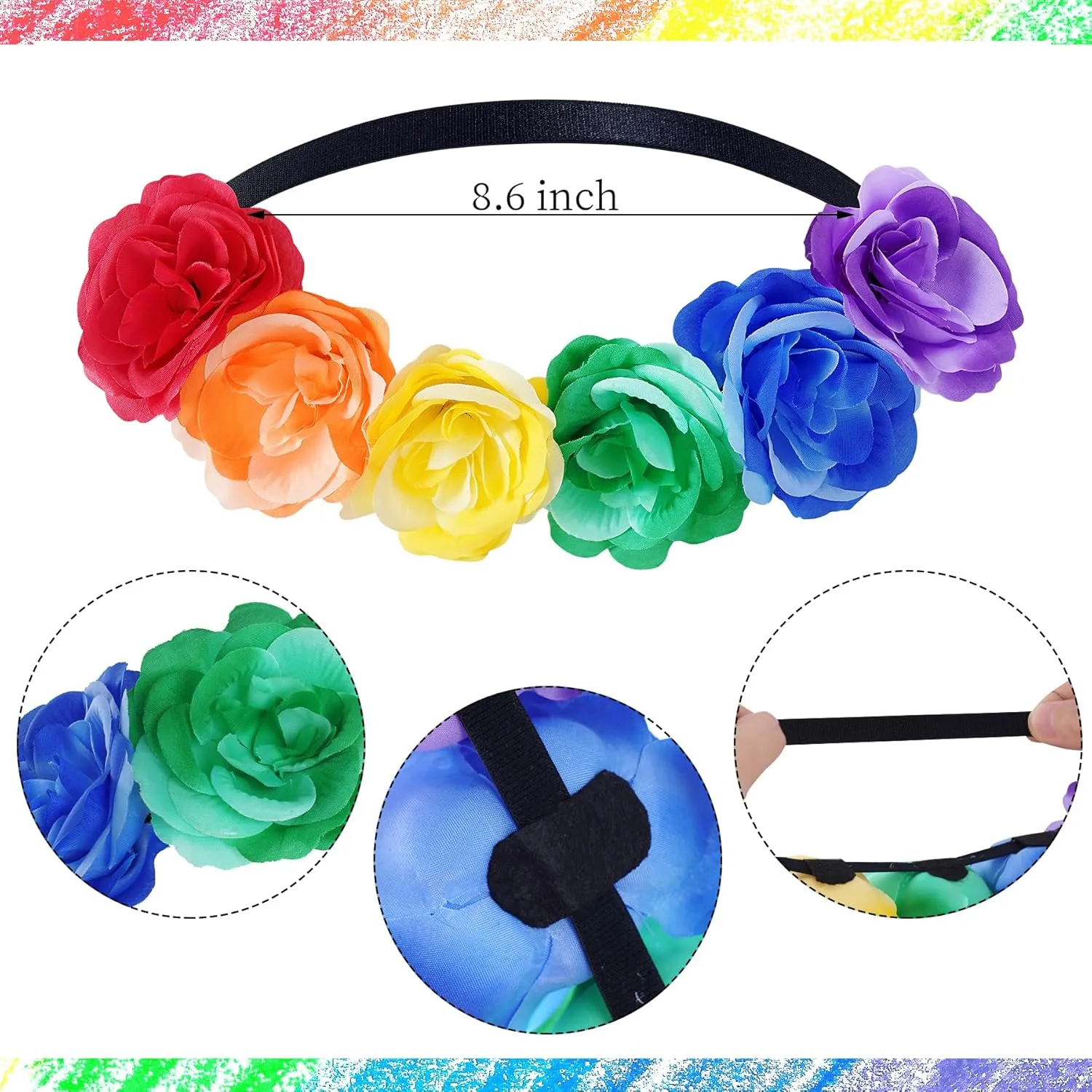 3Pcs Pride Stuff Pride Flower Headband Rainbow Leis Handheld Flags Accessories for Pride Month Parades Party