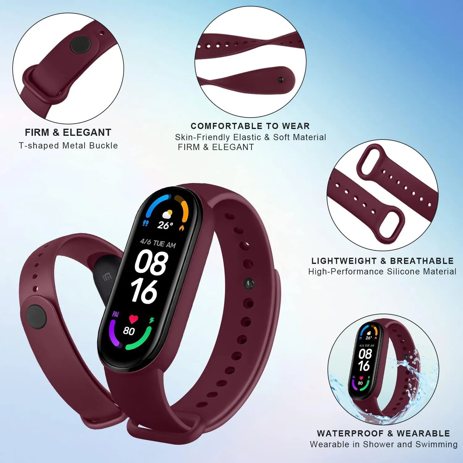 4 PACK Bands for Amazfit Band 5 Replacement Strap, Soft Silicone Sport Strap Wristband Compatible with Amazfit Band 5 Watchband Accessories