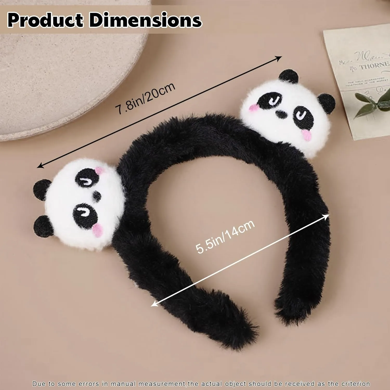 AEGYPIUS Panda Ears Headband, 5.5 Inches Soft Plush Panda Ears Headband Adult Panda Headband Adult, Panda Ear Headband Panda Head Panda Bear Ears Black Bear Ears Headband White Bear Ears Headband