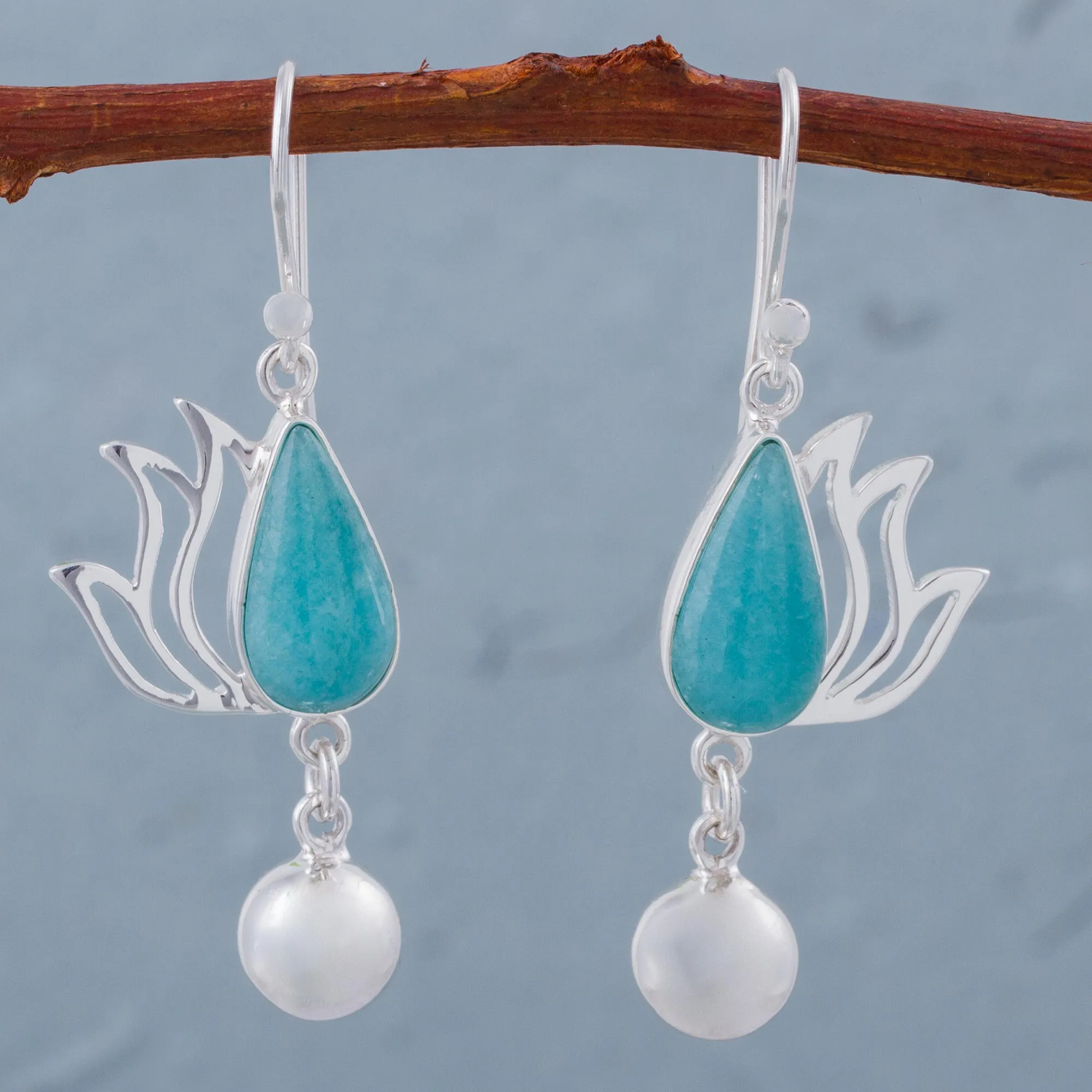 Amazonite and Sterling Silver Dangle Earrings from Peru - Flaming Drops | NOVICA