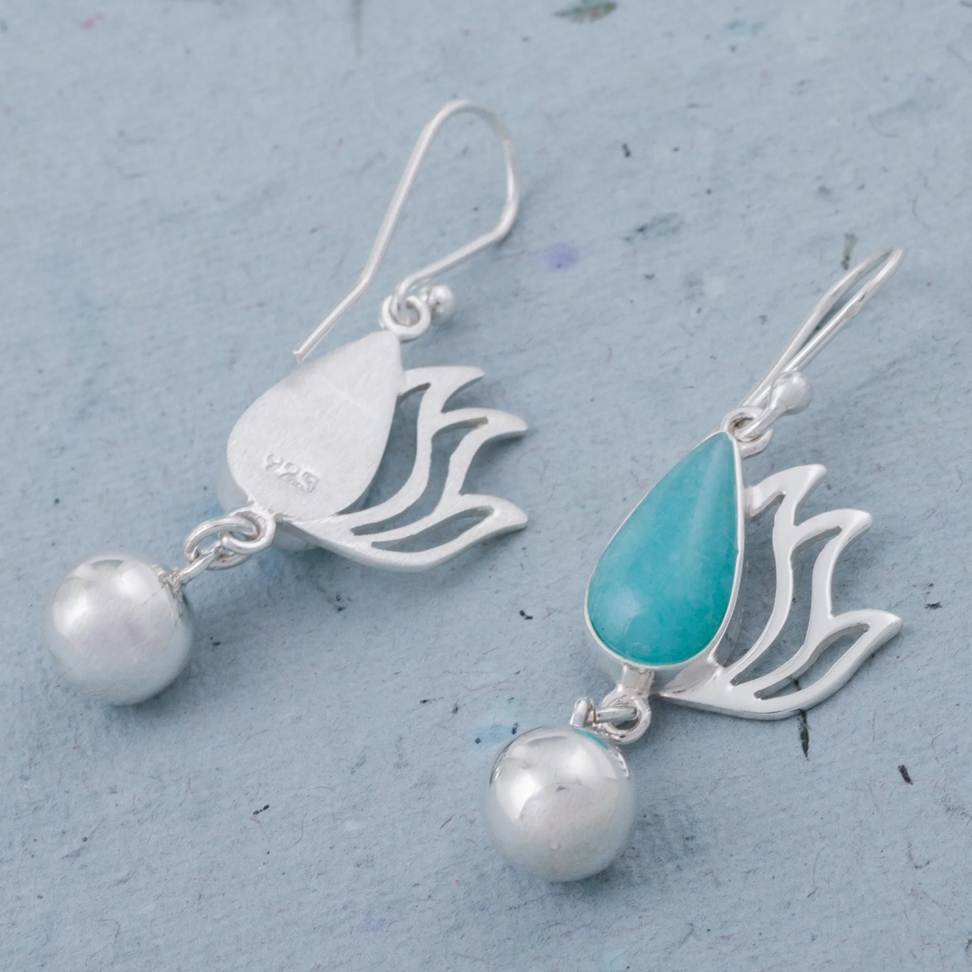 Amazonite and Sterling Silver Dangle Earrings from Peru - Flaming Drops | NOVICA