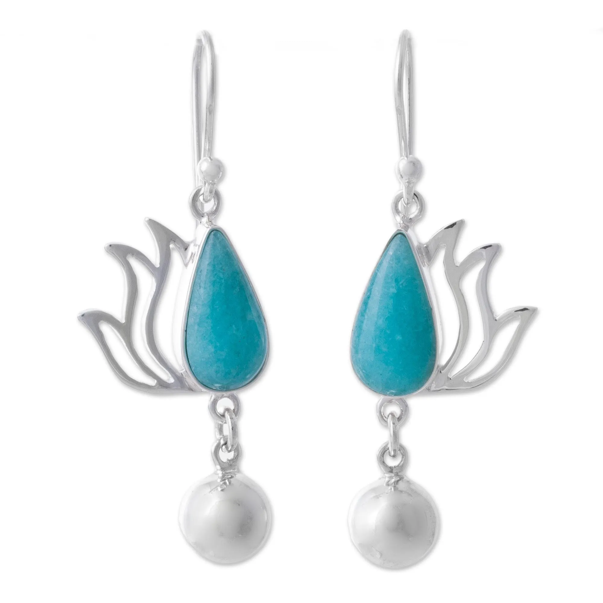 Amazonite and Sterling Silver Dangle Earrings from Peru - Flaming Drops | NOVICA