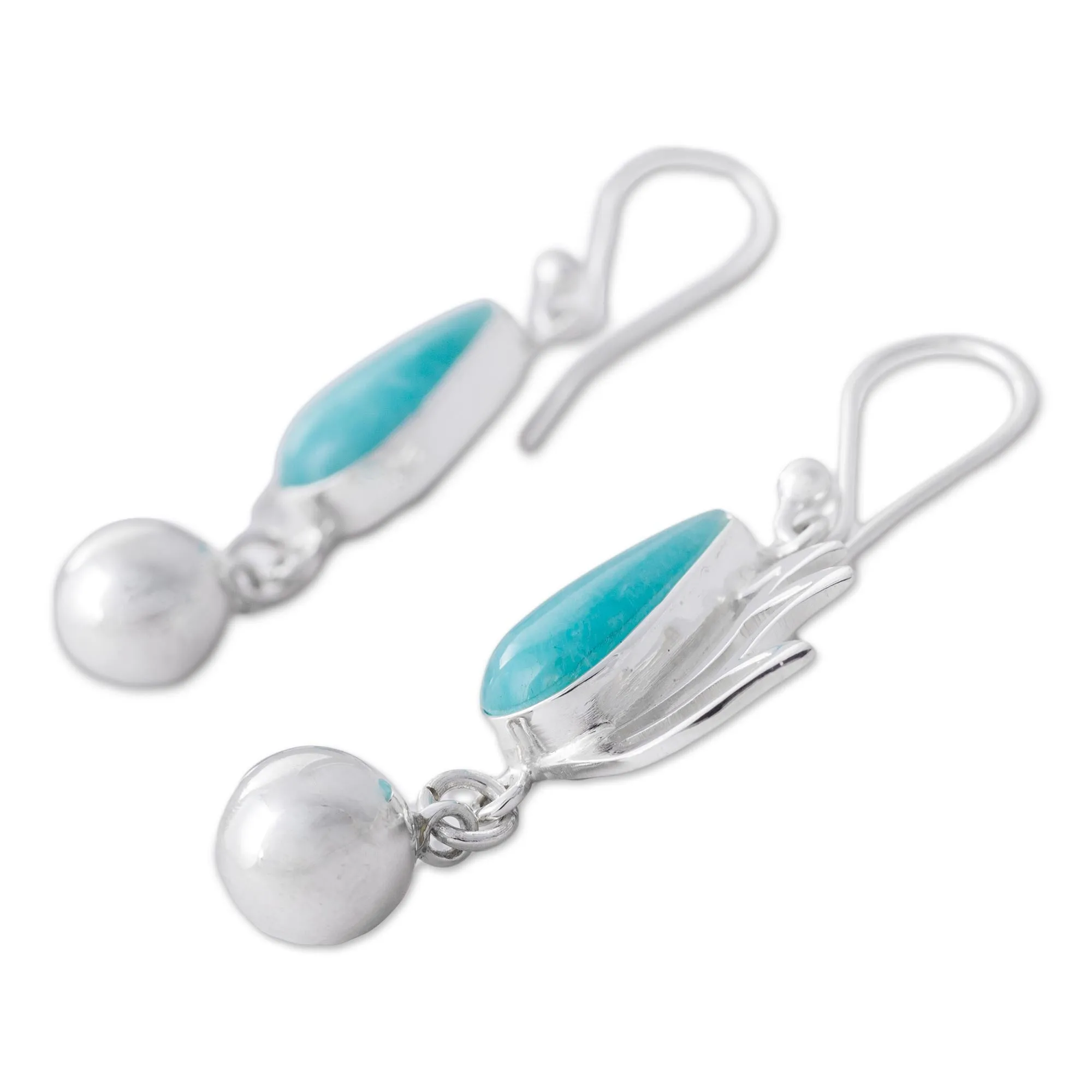 Amazonite and Sterling Silver Dangle Earrings from Peru - Flaming Drops | NOVICA