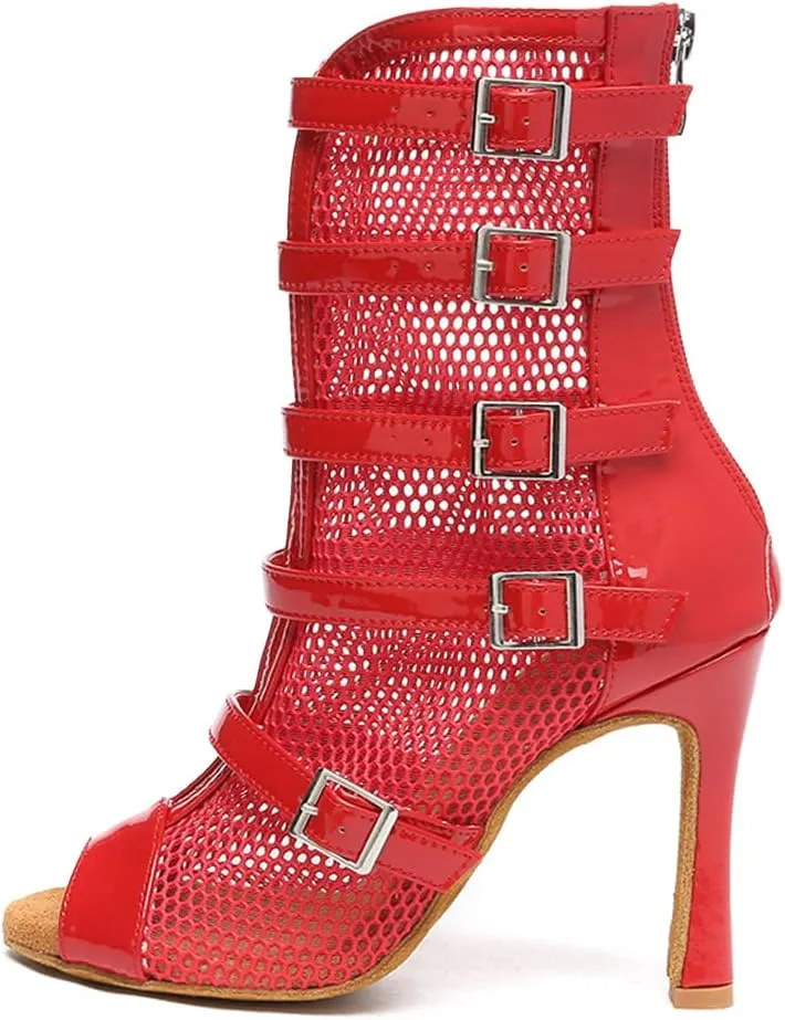 AOQUNFS Women's Peep Toe Latin Dance Boots Ballroom Salsa Practice Performance Party Dance Heels,Model L575
