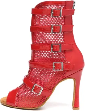 AOQUNFS Women's Peep Toe Latin Dance Boots Ballroom Salsa Practice Performance Party Dance Heels,Model L575