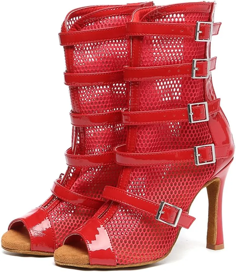 AOQUNFS Women's Peep Toe Latin Dance Boots Ballroom Salsa Practice Performance Party Dance Heels,Model L575