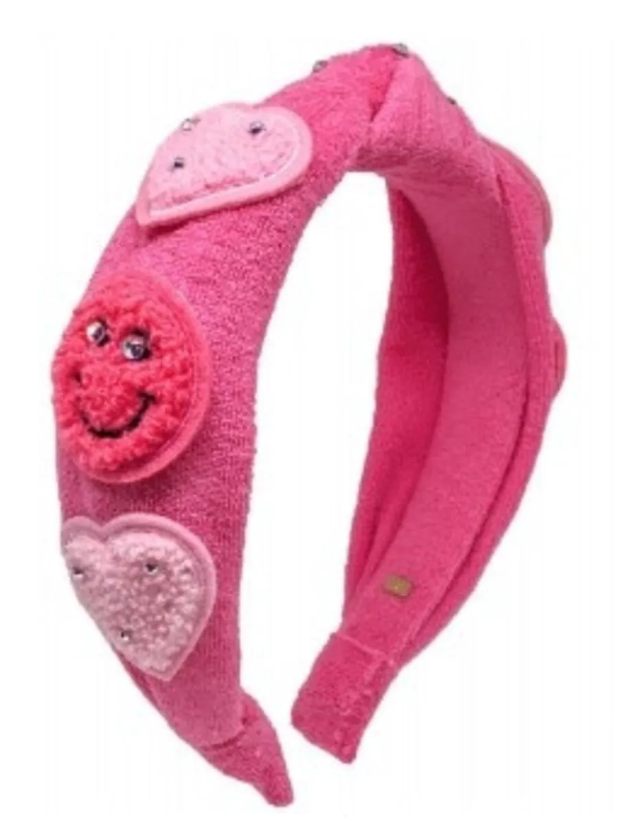 Bari Lynn Patch Smile Terry Knot Headband - Pink