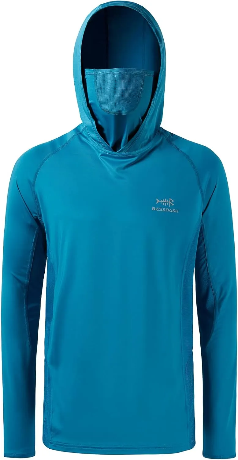 BASSDASH UPF 50 Mens Long Sleeve Fishing Shirt with Mask UV Neck Gaiter Hoodie