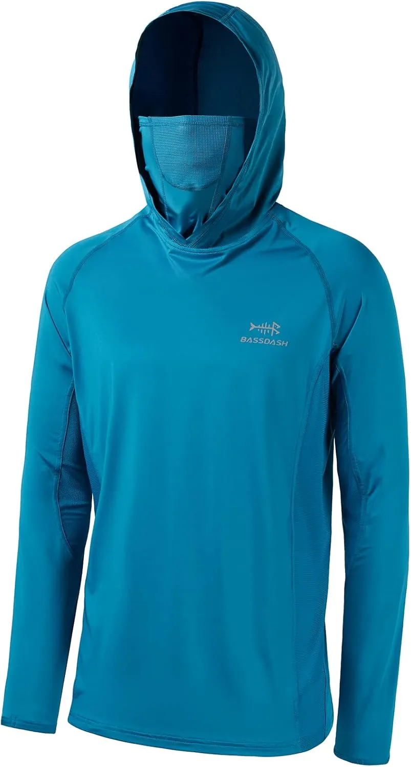 BASSDASH UPF 50 Mens Long Sleeve Fishing Shirt with Mask UV Neck Gaiter Hoodie