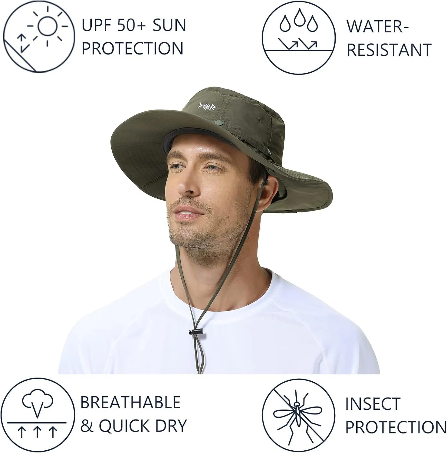 BASSDASH UPF 50 Mosquito Sun Hat with Hidden Head Net and Neck Flap for Men Women Outdoor Fishing Hiking Camping FH16