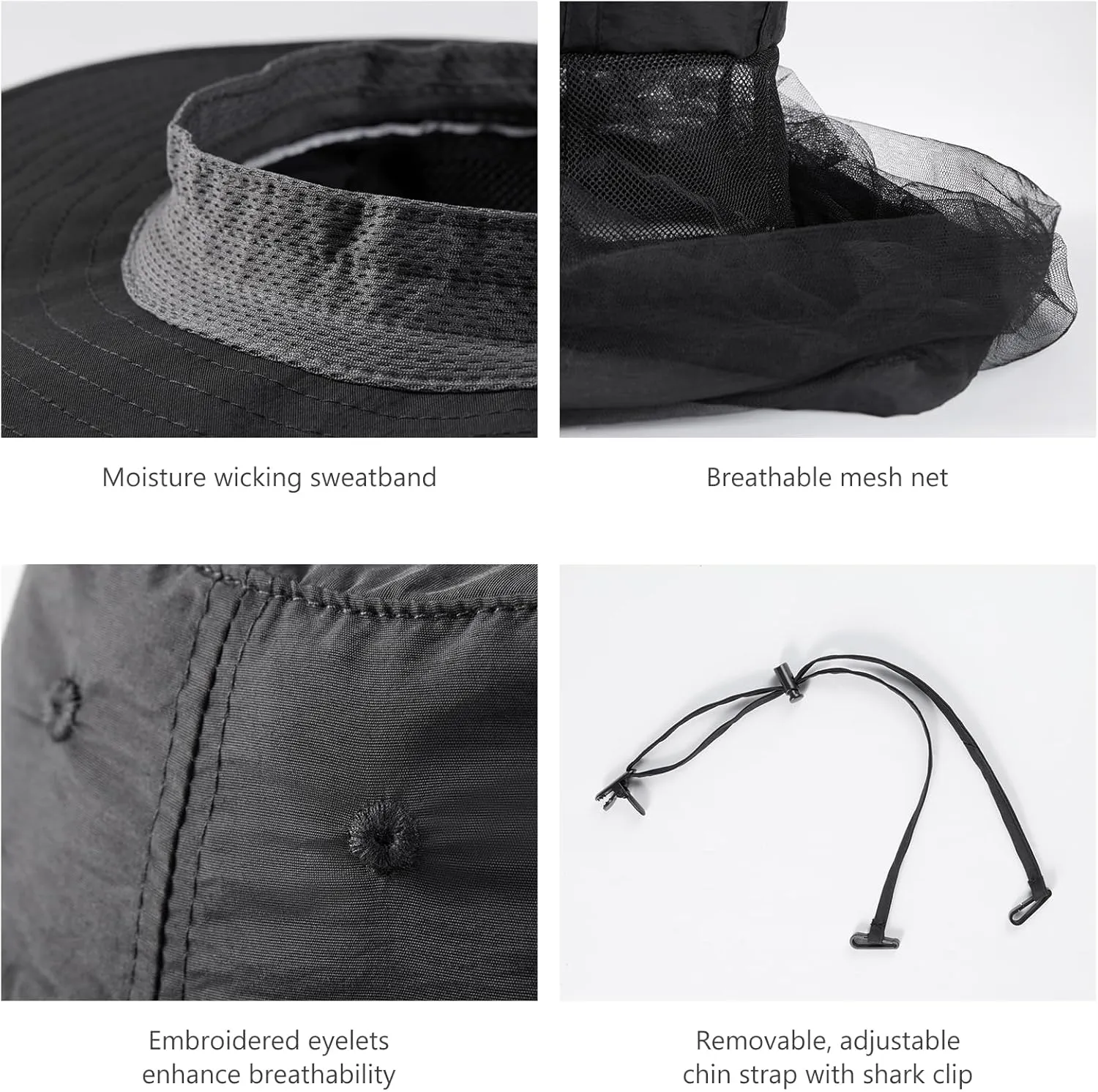 BASSDASH UPF 50  Mosquito Sun Hat with Hidden Head Net and Neck Flap for Men Women Outdoor Fishing Hiking Camping FH16