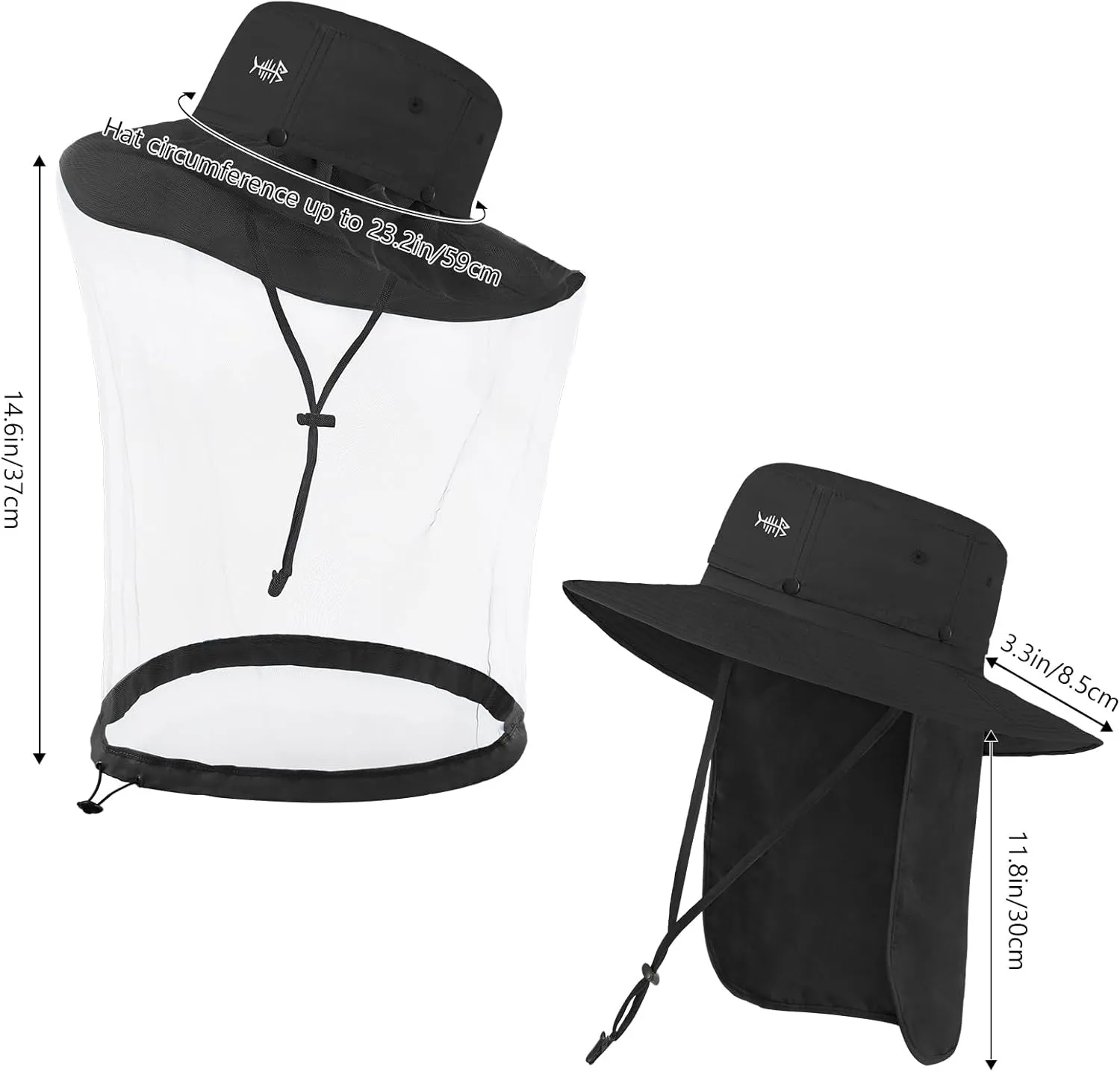 BASSDASH UPF 50 Mosquito Sun Hat with Hidden Head Net and Neck Flap for Men Women Outdoor Fishing Hiking Camping FH16