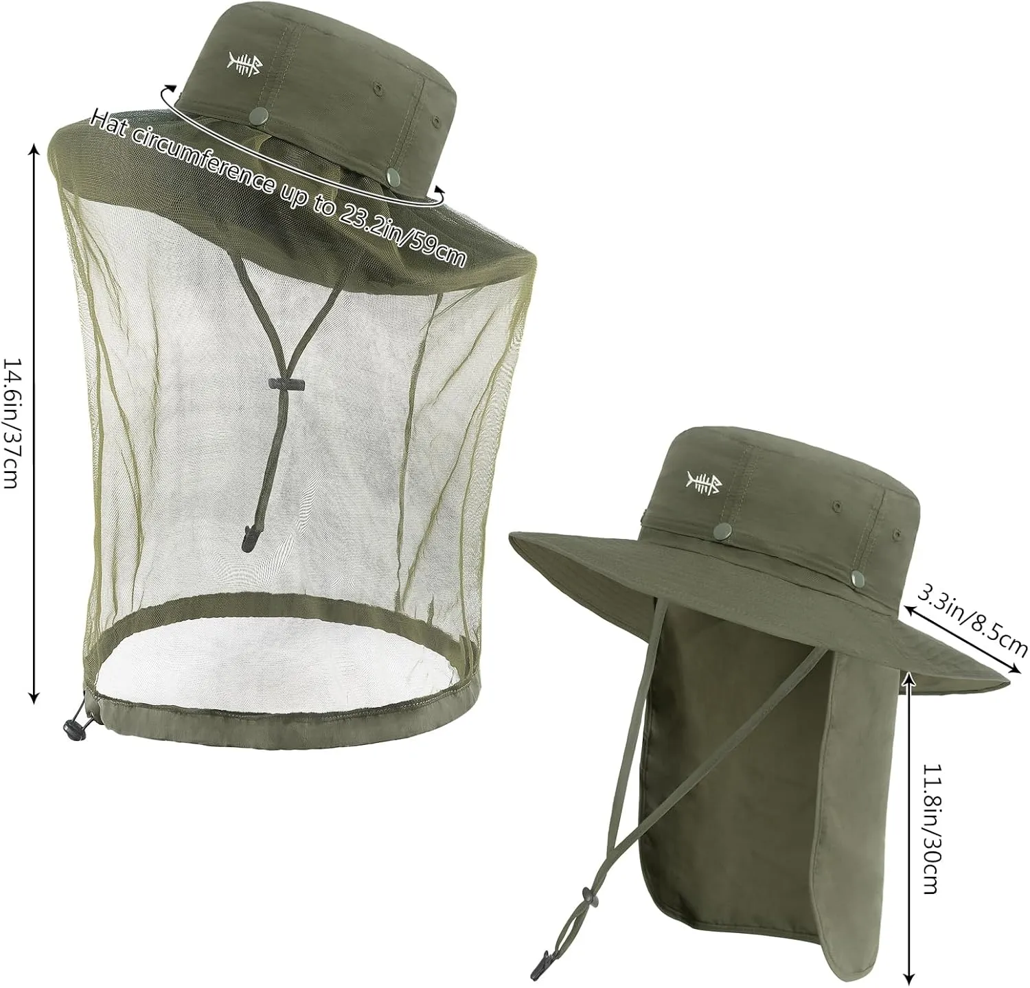 BASSDASH UPF 50 Mosquito Sun Hat with Hidden Head Net and Neck Flap for Men Women Outdoor Fishing Hiking Camping FH16