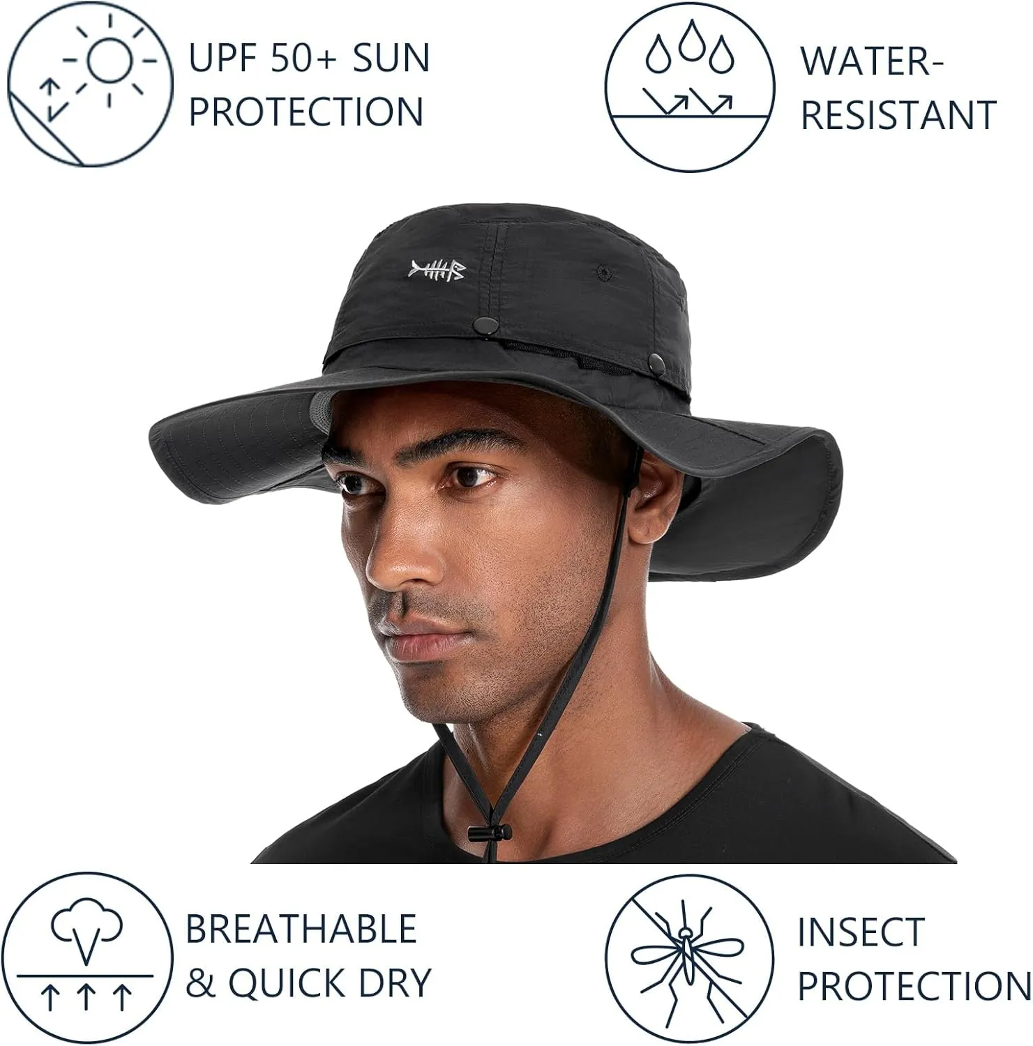 BASSDASH UPF 50 Mosquito Sun Hat with Hidden Head Net and Neck Flap for Men Women Outdoor Fishing Hiking Camping FH16