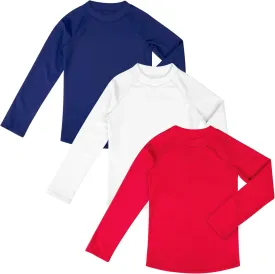 BIG ELEPHANT 3 Pack Kids Rash Guard Swim Shirt UPF 50  Long Sleeve Rashguard Swimwear Surf Tops Sun Protection for Boys Girls