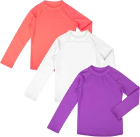 BIG ELEPHANT 3 Pack Kids Rash Guard Swim Shirt UPF 50  Long Sleeve Rashguard Swimwear Surf Tops Sun Protection for Boys Girls