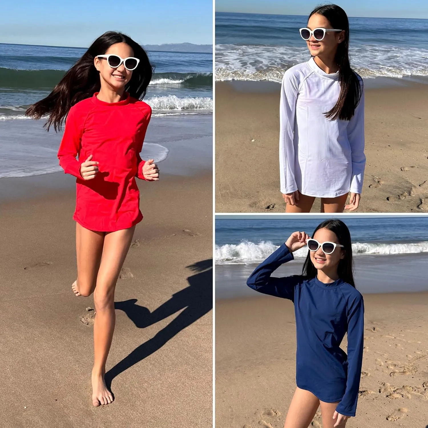 BIG ELEPHANT 3 Pack Kids Rash Guard Swim Shirt UPF 50  Long Sleeve Rashguard Swimwear Surf Tops Sun Protection for Boys Girls