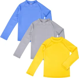 BIG ELEPHANT 3 Pack Kids Rash Guard Swim Shirt UPF 50  Long Sleeve Rashguard Swimwear Surf Tops Sun Protection for Boys Girls