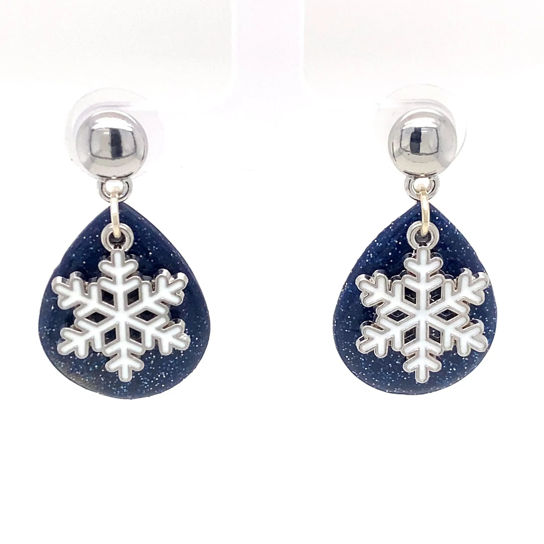 Blue & White Dangle Earrings With Holiday Detail Medium
