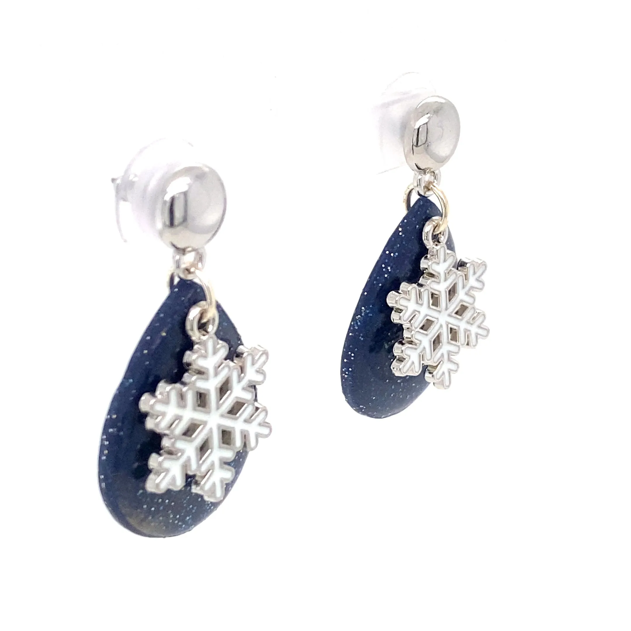 Blue & White Dangle Earrings With Holiday Detail Medium