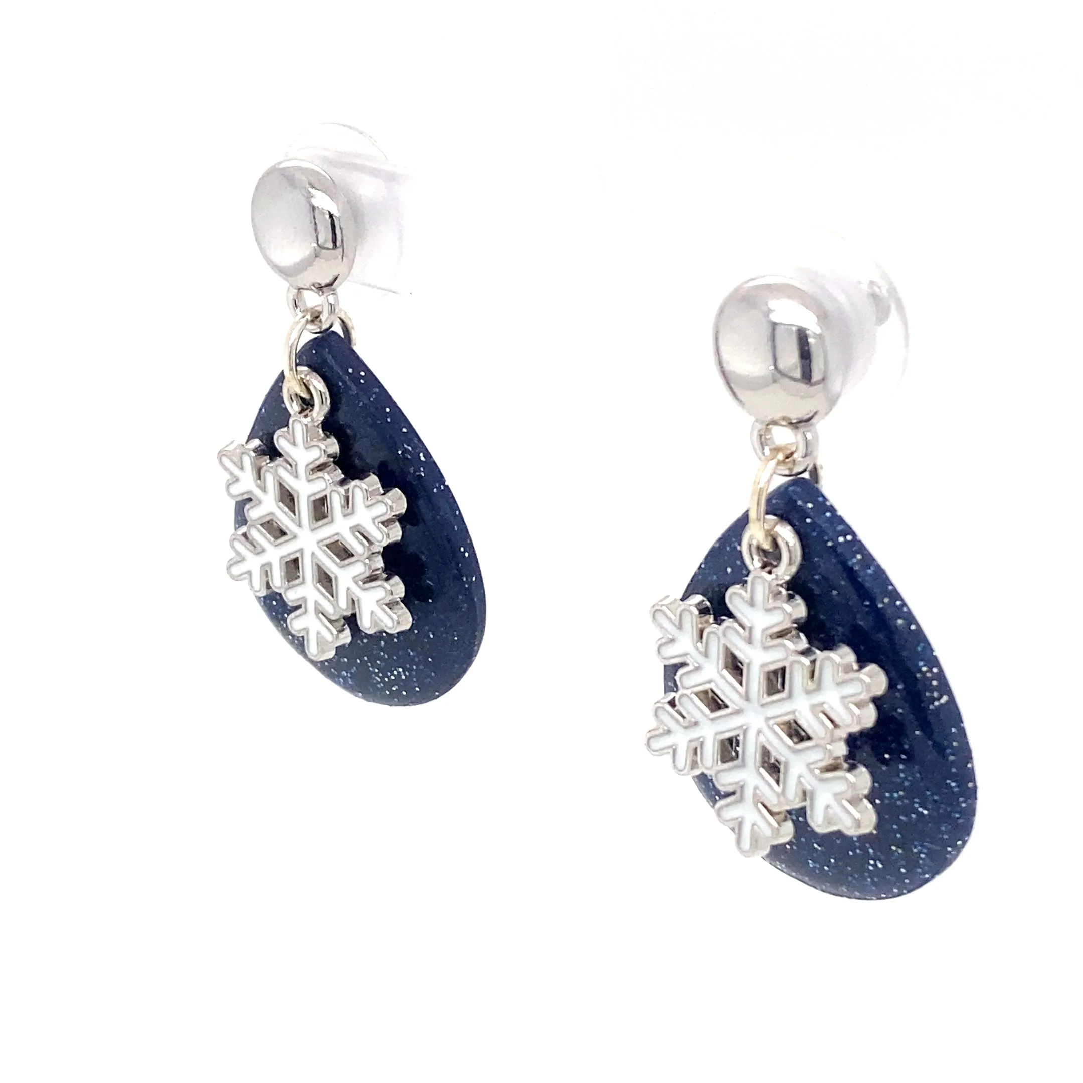 Blue & White Dangle Earrings With Holiday Detail Medium