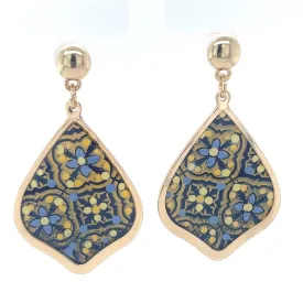 Blue & Yellow Dangle Earrings With Tile Detail Medium