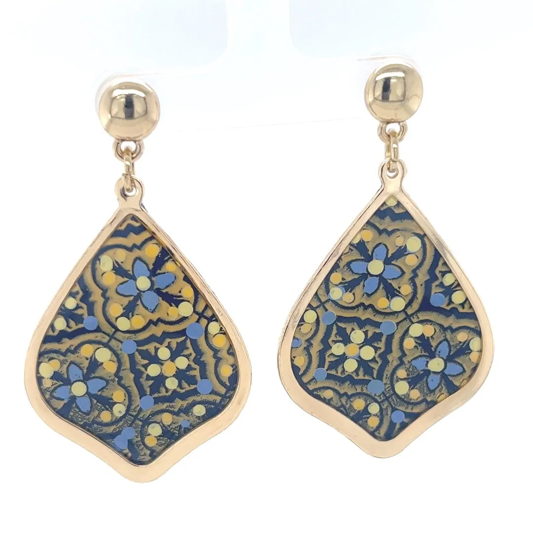Blue & Yellow Dangle Earrings With Tile Detail Medium