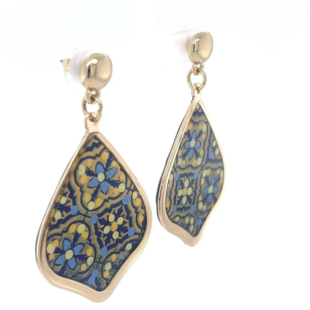 Blue & Yellow Dangle Earrings With Tile Detail Medium