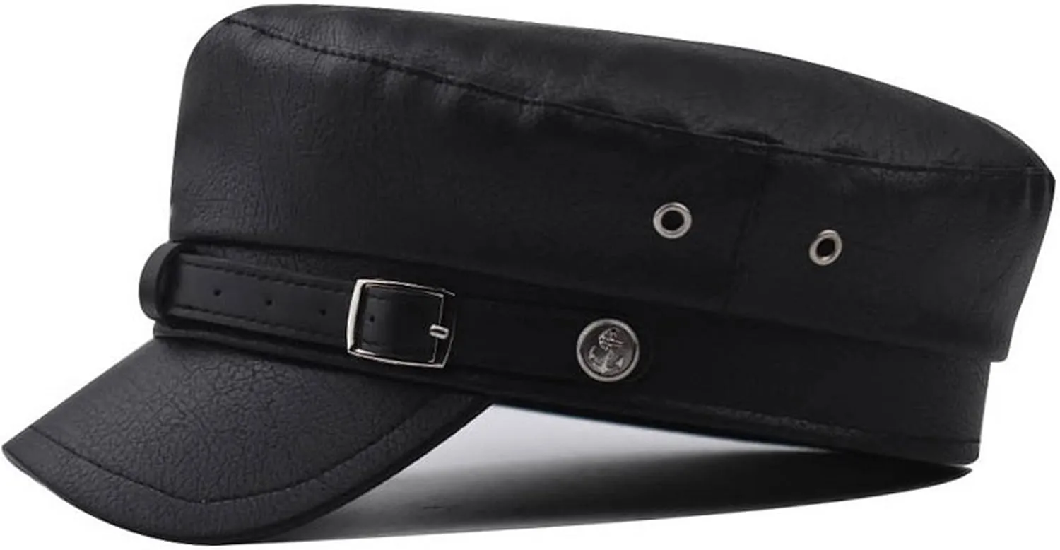 Brcus Women Yacht Captain Sailor Hat PU Newsboy Cabbie Baker Boy Peaked Beret Cap