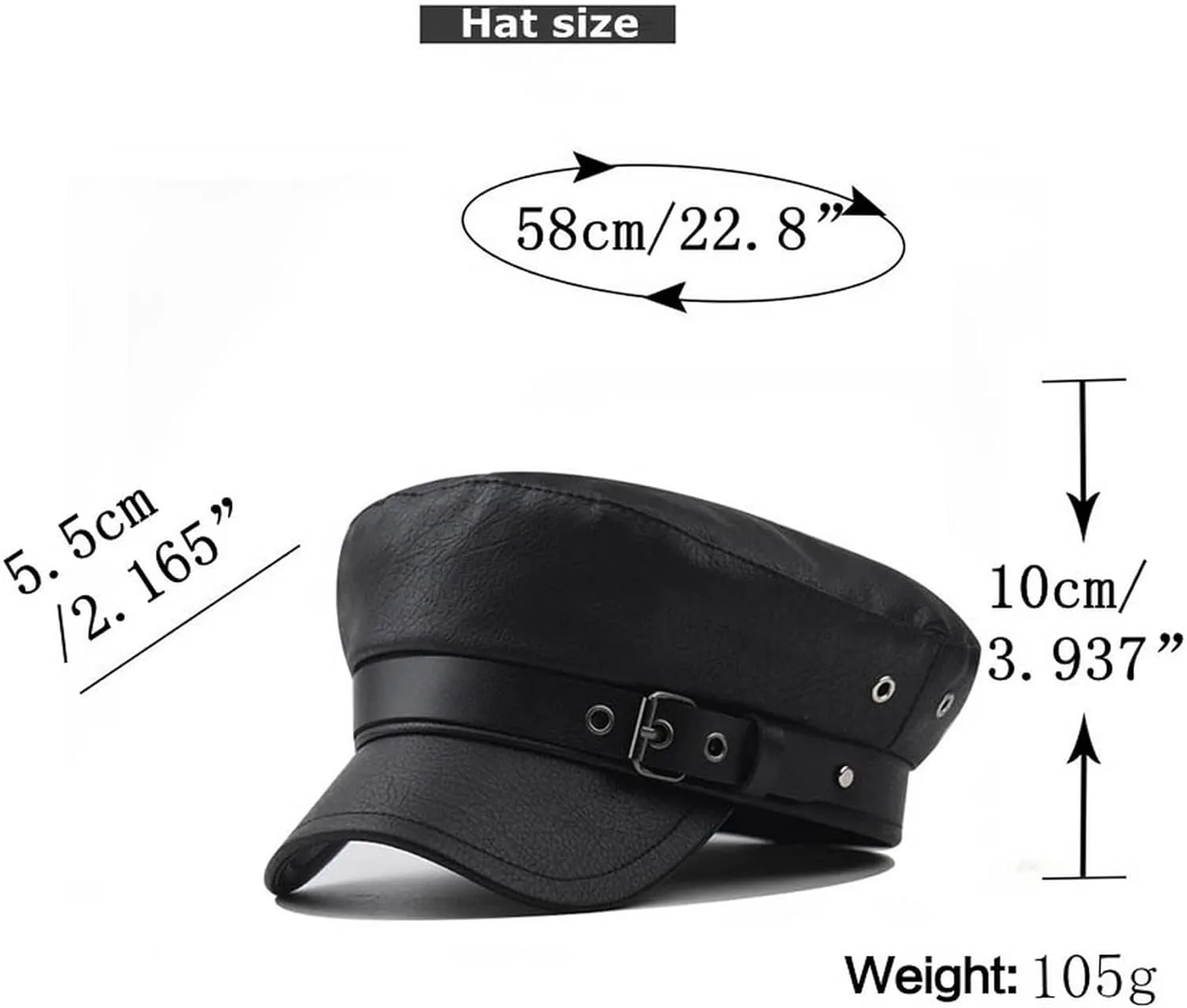 Brcus Women Yacht Captain Sailor Hat PU Newsboy Cabbie Baker Boy Peaked Beret Cap