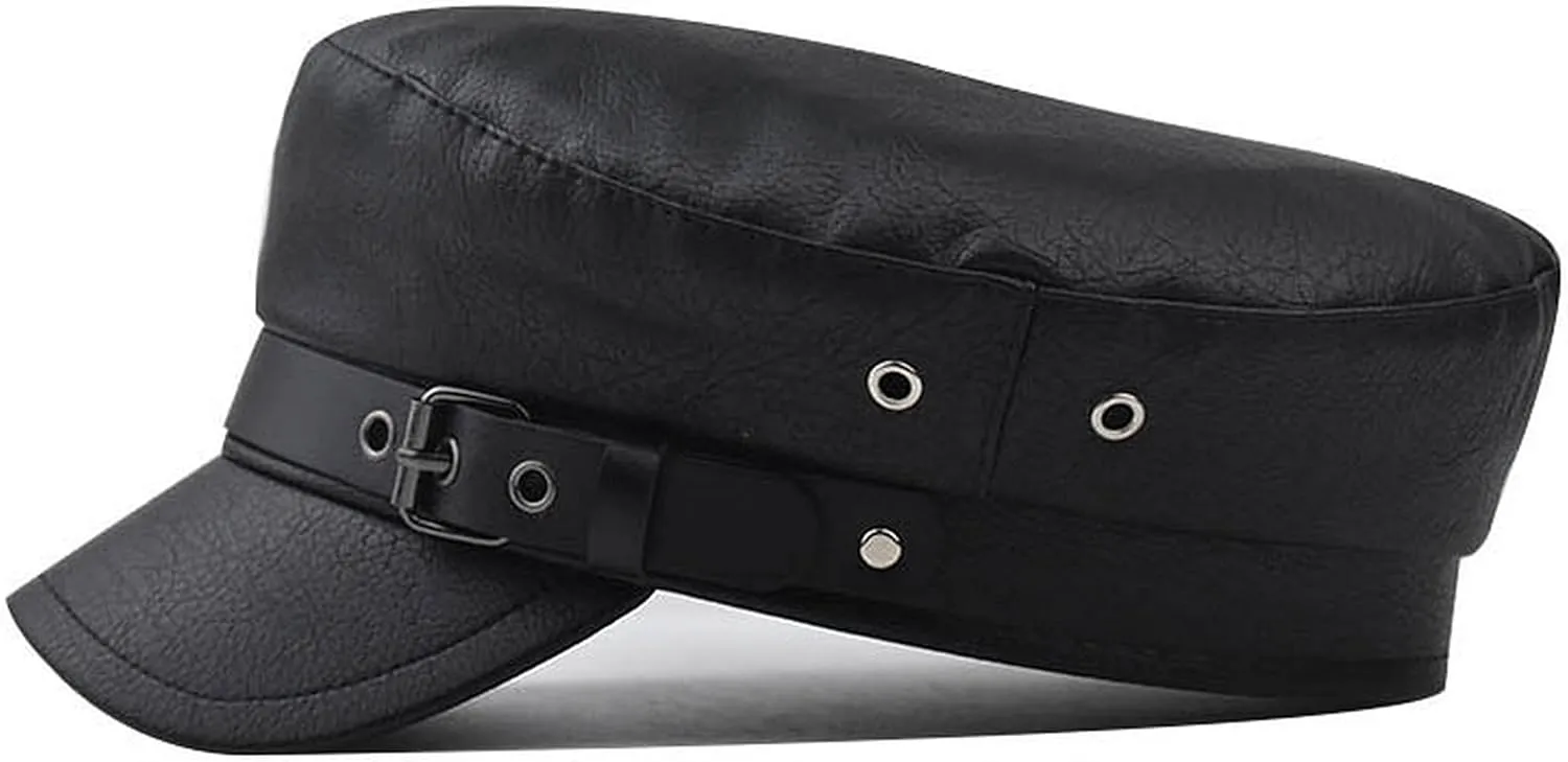 Brcus Women Yacht Captain Sailor Hat PU Newsboy Cabbie Baker Boy Peaked Beret Cap